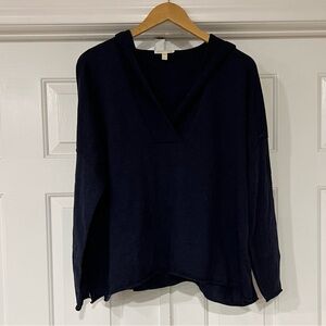 Eileen Fisher | Organic Cotton Pullover V-neck Hooded Sweater